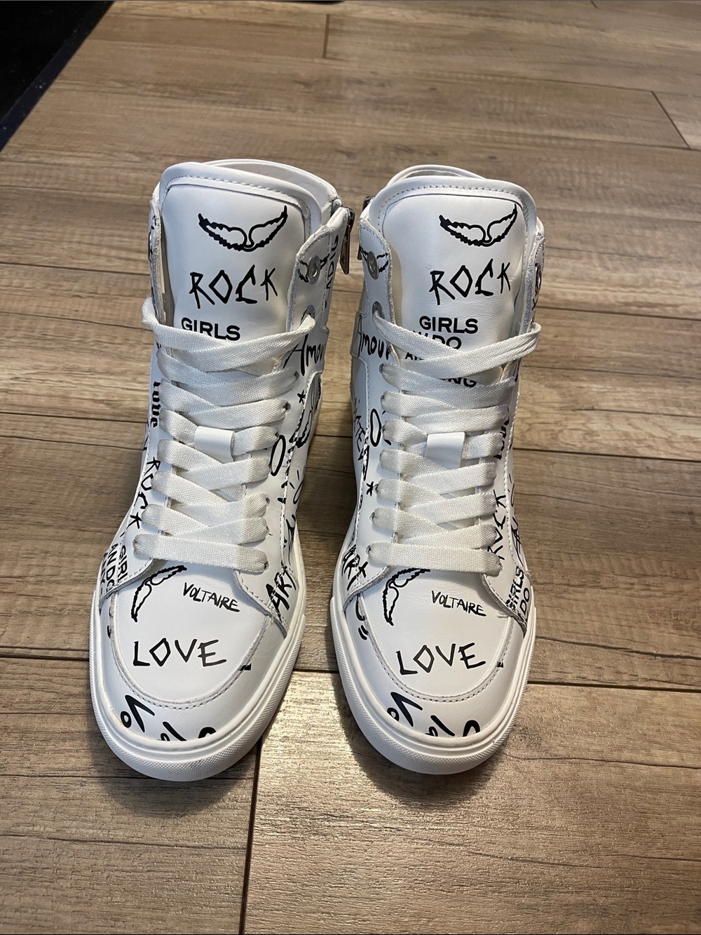 Zadig & Voltaire White High-Top Sneakers with Black Graffiti